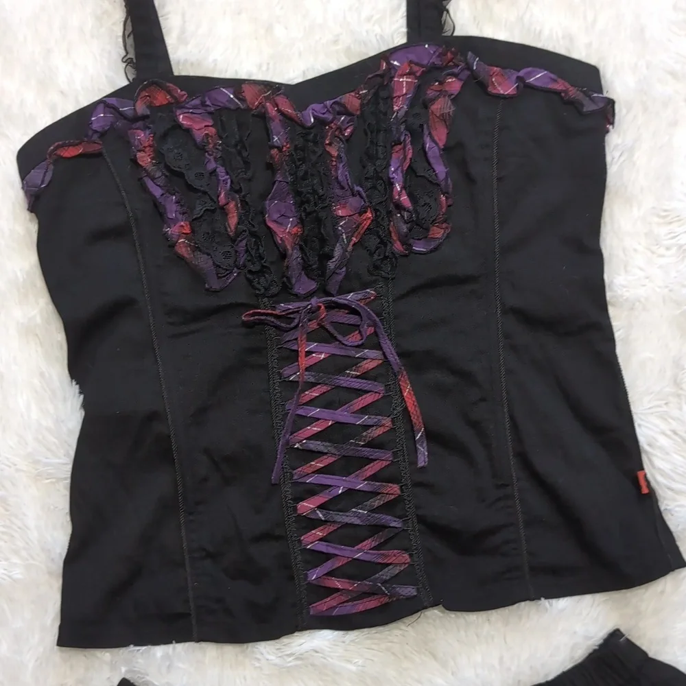 Y2K Vintage Tripp NYC 2 Piece Lace Up Corset & Garter Skirt Set XL/XXL